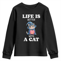 Halloween Kitty Youth Sweatshirt Cute Life Is Better With A Cat - Wonder Print Shop
