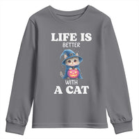 Halloween Kitty Youth Sweatshirt Cute Life Is Better With A Cat - Wonder Print Shop