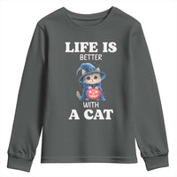 Halloween Kitty Youth Sweatshirt Cute Life Is Better With A Cat - Wonder Print Shop