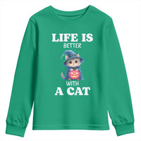 Halloween Kitty Youth Sweatshirt Cute Life Is Better With A Cat - Wonder Print Shop