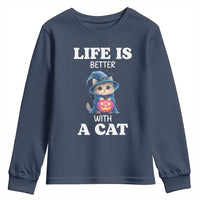 Halloween Kitty Youth Sweatshirt Cute Life Is Better With A Cat - Wonder Print Shop