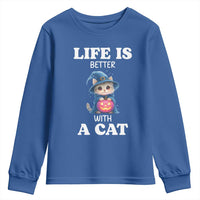 Halloween Kitty Youth Sweatshirt Cute Life Is Better With A Cat - Wonder Print Shop