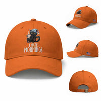 Funny I Hate Mornings Baseball Cap Cute Lazy Cat Drink Coffee