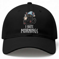 Funny I Hate Mornings Baseball Cap Cute Lazy Cat Drink Coffee