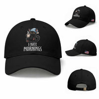 Funny I Hate Mornings Baseball Cap Cute Lazy Cat Drink Coffee