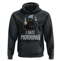 Funny I Hate Mornings Hoodie Cute Lazy Cat Drink Coffee - Wonder Print Shop