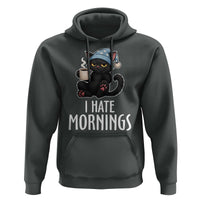Funny I Hate Mornings Hoodie Cute Lazy Cat Drink Coffee - Wonder Print Shop