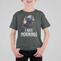 Funny I Hate Mornings T Shirt For Kid Cute Lazy Cat Drink Coffee - Wonder Print Shop