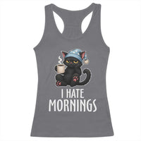 Funny I Hate Mornings Racerback Tank Top Cute Lazy Cat Drink Coffee - Wonder Print Shop
