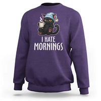 Funny I Hate Mornings Sweatshirt Cute Lazy Cat Drink Coffee - Wonder Print Shop