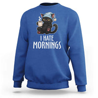 Funny I Hate Mornings Sweatshirt Cute Lazy Cat Drink Coffee - Wonder Print Shop