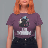 Funny I Hate Mornings T Shirt For Women Cute Lazy Cat Drink Coffee - Wonder Print Shop