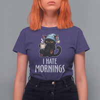 Funny I Hate Mornings T Shirt For Women Cute Lazy Cat Drink Coffee - Wonder Print Shop