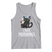 Funny I Hate Mornings Tank Top Cute Lazy Cat Drink Coffee - Wonder Print Shop