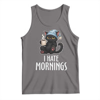 Funny I Hate Mornings Tank Top Cute Lazy Cat Drink Coffee - Wonder Print Shop