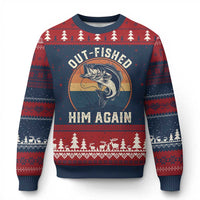 Funny Bass Fishing Ugly Christmas Sweater Out Fished Him Again Fisherman Outdoor Adventure