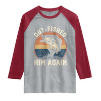 Funny Bass Fishing Raglan Shirt Out Fished Him Again Fisherman Outdoor Adventure