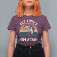Funny Bass Fishing T Shirt For Women Out Fished Him Again Fisherman Outdoor Adventure