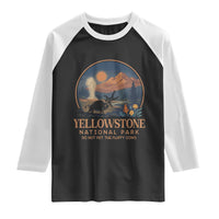 Yellowstone National Park Do Not Pet The Fluffy Cows Raglan Shirt Amusing Bison Encounter Campsite Toss