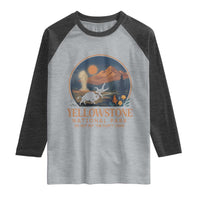 Yellowstone National Park Do Not Pet The Fluffy Cows Raglan Shirt Amusing Bison Encounter Campsite Toss