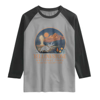 Yellowstone National Park Do Not Pet The Fluffy Cows Raglan Shirt Amusing Bison Encounter Campsite Toss
