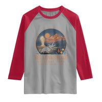 Yellowstone National Park Do Not Pet The Fluffy Cows Raglan Shirt Amusing Bison Encounter Campsite Toss
