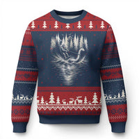 Funny Bigfoot Water Skiing Behind Nessie Ugly Christmas Sweater Cryptid Lover