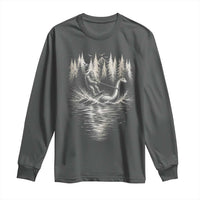 Funny Bigfoot Water Skiing Behind Nessie Long Sleeve Shirt Cryptid Lover