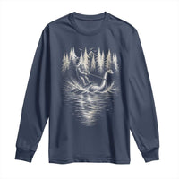 Funny Bigfoot Water Skiing Behind Nessie Long Sleeve Shirt Cryptid Lover