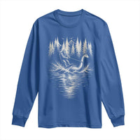 Funny Bigfoot Water Skiing Behind Nessie Long Sleeve Shirt Cryptid Lover