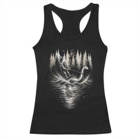 Funny Bigfoot Water Skiing Behind Nessie Racerback Tank Top Cryptid Lover