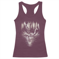 Funny Bigfoot Water Skiing Behind Nessie Racerback Tank Top Cryptid Lover