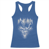 Funny Bigfoot Water Skiing Behind Nessie Racerback Tank Top Cryptid Lover