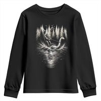 Funny Bigfoot Water Skiing Behind Nessie Youth Sweatshirt Cryptid Lover