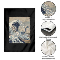 Funny Bigfoot Water Skiing Behind Nessie Garden Flag Ukiyoe Inspired Wave Art