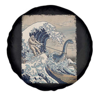 Funny Bigfoot Water Skiing Behind Nessie Spare Tire Cover Ukiyoe Inspired Wave Art