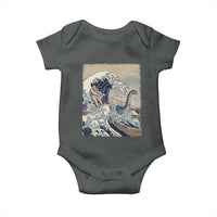 Funny Bigfoot Water Skiing Behind Nessie Baby Onesie Ukiyoe Inspired Wave Art