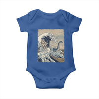 Funny Bigfoot Water Skiing Behind Nessie Baby Onesie Ukiyoe Inspired Wave Art