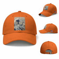 Funny Bigfoot Water Skiing Behind Nessie Baseball Cap Ukiyoe Inspired Wave Art