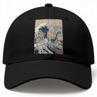 Funny Bigfoot Water Skiing Behind Nessie Baseball Cap Ukiyoe Inspired Wave Art