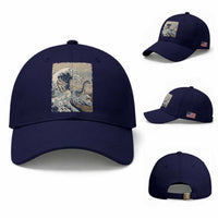 Funny Bigfoot Water Skiing Behind Nessie Baseball Cap Ukiyoe Inspired Wave Art