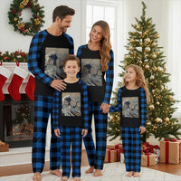 Funny Bigfoot Water Skiing Behind Nessie Plaid Pajama Set Ukiyoe Inspired Wave Art