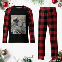 Funny Bigfoot Water Skiing Behind Nessie Plaid Pajama Set Ukiyoe Inspired Wave Art