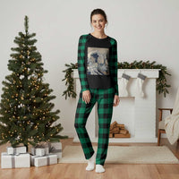Funny Bigfoot Water Skiing Behind Nessie Plaid Pajama Set Ukiyoe Inspired Wave Art