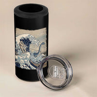Funny Bigfoot Water Skiing Behind Nessie 4 in 1 Can Cooler Tumbler Ukiyoe Inspired Wave Art