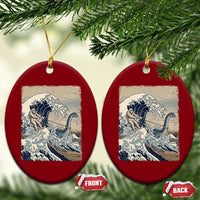 Funny Bigfoot Water Skiing Behind Nessie Ceramic Ornament Ukiyoe Inspired Wave Art