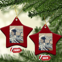 Funny Bigfoot Water Skiing Behind Nessie Ceramic Ornament Ukiyoe Inspired Wave Art