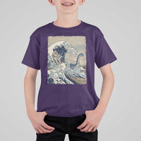 Funny Bigfoot Water Skiing Behind Nessie T Shirt For Kid Ukiyoe Inspired Wave Art