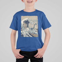 Funny Bigfoot Water Skiing Behind Nessie T Shirt For Kid Ukiyoe Inspired Wave Art