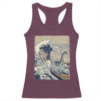 Funny Bigfoot Water Skiing Behind Nessie Racerback Tank Top Ukiyoe Inspired Wave Art